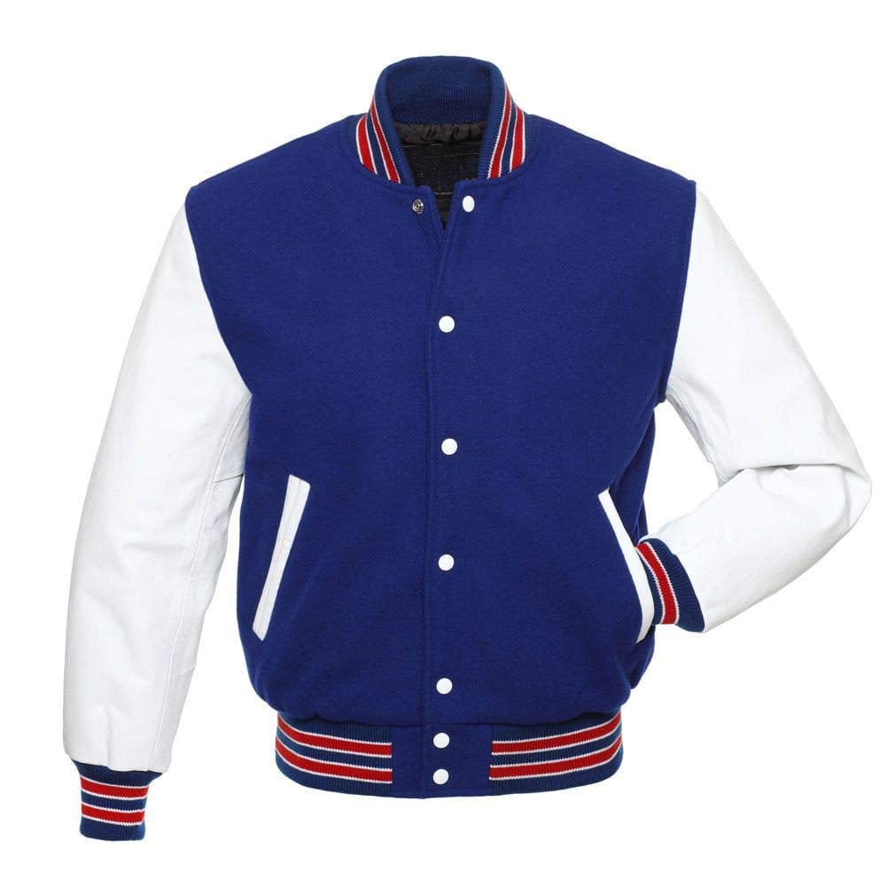 Baseball-Jacket-blue-white-R-1.jpg Baseball Royal Blue Wool & Leather Sleeves Jacket - Image 1