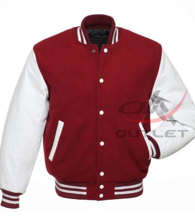 Baseball Maroon Wool & Leather Sleeves Jacket