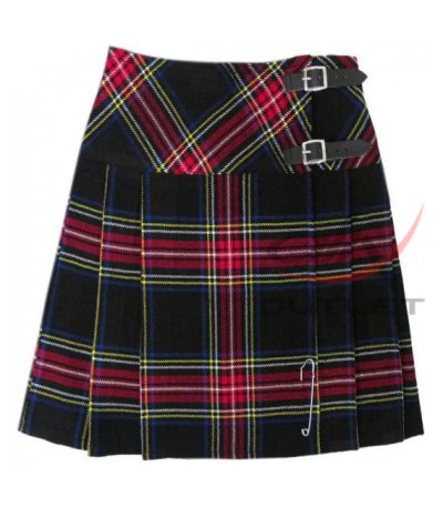 Ladies Black Stewart Tartan Mini Billie Kilt Mod Skirt