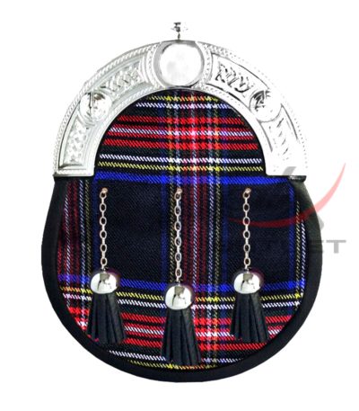 Black Stewart Tartan Full Dress Leather Sporrans