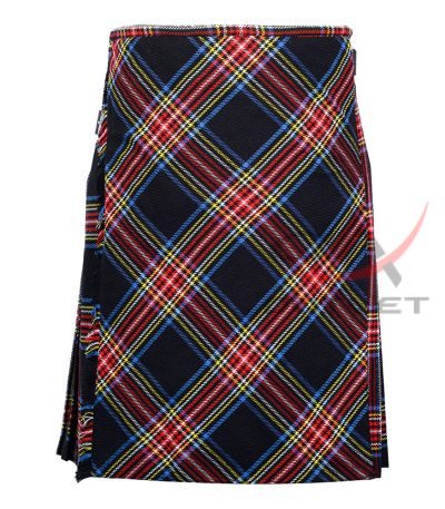 Bias Cut Black Stewart Tartan Traditional 8 Yard Scottish Kilt