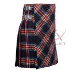 Bias Cut Black Stewart Tartan Traditional 8 Yard Scottish Kilt - Image 2
