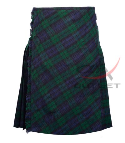 Bias Cut Black Watch Tartan 8-Yard Scottish Kilt with Apron