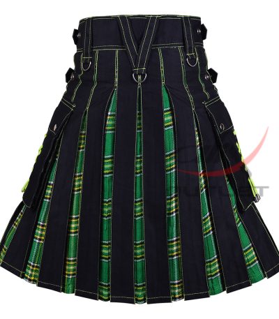 Hybrid Utility Kilts - Black Cotton & Irish Heritage Tartan Kilt