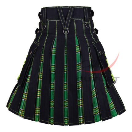 Hybrid Utility Kilts - Black Cotton & Irish Heritage Tartan Kilt