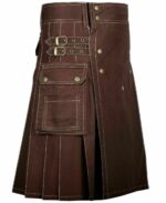 Brown Cotton Utility Kilt with front Buttons - Image 2
