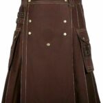 Brown Cotton Utility Kilt with front Buttons