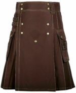 Brown Cotton Utility Kilt with front Buttons