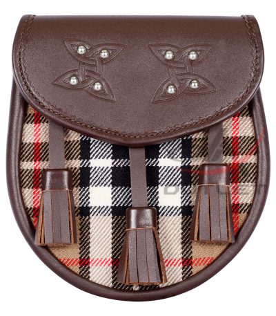 Scottish Sporran Camel Thomson Tartan Brown Leather