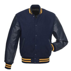 Varsity Letterman Baseball Dark Blue Wool & Leather Sleeves