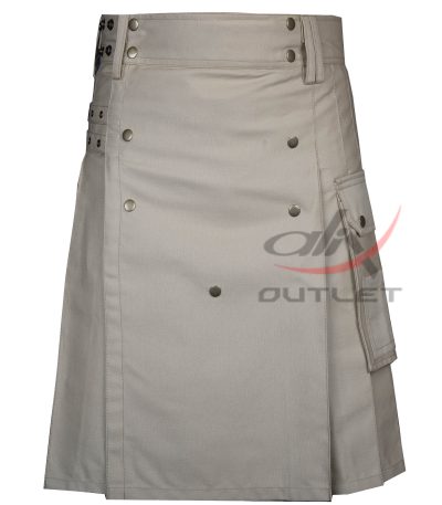 Khaki Cotton Utility Kilt with front Buttons