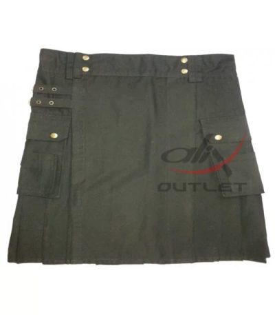 Ladies Olive Green Utility Cotton Kilt with Four Cargo Pockets
