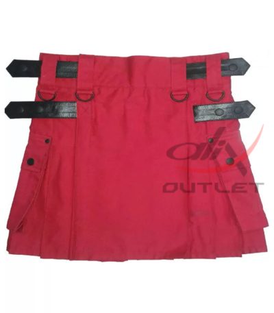 Ladies Pink Utility Cotton Kilt with adjustable Leather Straps