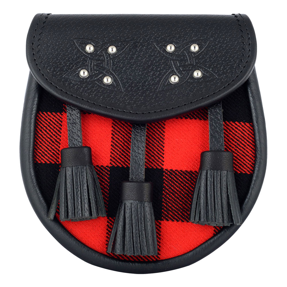MacGregor-Rob-Roy-tartan-black-leather-sporran-front Scottish Sporran McGregor Rob Roy Tartan Black Leather - Image 1