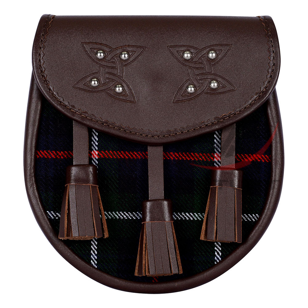 Mackenzie-tartan-brown-leather-sporran-front-1.jpg Scottish Sporran Mackenzie Tartan Brown Leather