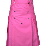 Pink Cotton Utility Kilt Front Buttons