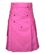 Pink Cotton Utility Kilt Front Buttons