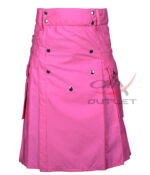 Pink Cotton Utility Kilt Front Buttons