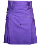 Men's Purple Cotton Utility Kilt with front Buttons