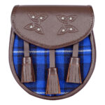 Scottish Sporran Ramsey Blue Tartan Brown Leather