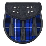 Scottish Sporran Ramsey Blue Tartan Black Leather