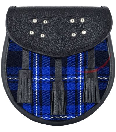 Scottish Sporran Ramsey Blue Tartan Black Leather
