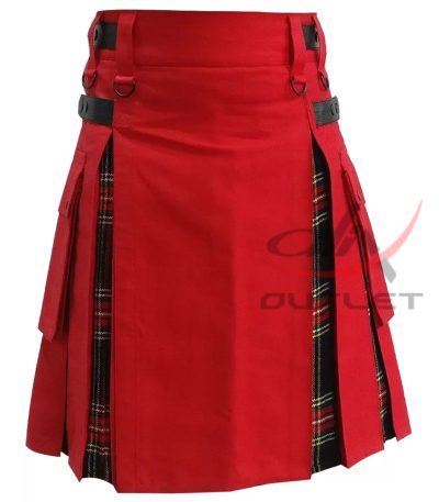 Red Cotton & Black Stewart Hybrid Utility Kilt