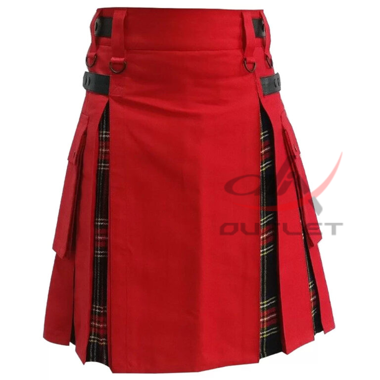 Red Cotton & Black Stewart Hybrid Utility Kilt