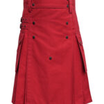 Men's Red Cotton Utility Kilt with front Buttons