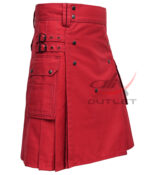 Men's Red Cotton Utility Kilt with front Buttons - Image 2