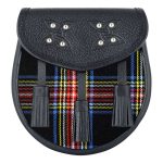 Scottish Sporran Black Stewart Tartan Black Leather