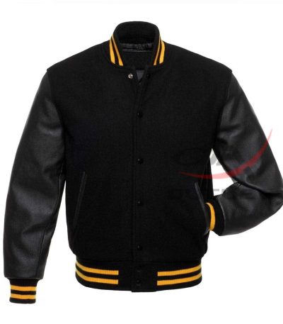 Letterman Black Wool & Leather Sleeves Jacket