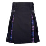 Black Cotton & Pride of Scotland Tartan Hybrid Utility Kilt