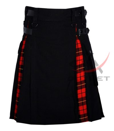Black Cotton & Wallace Tartan Hybrid Utility Kilt