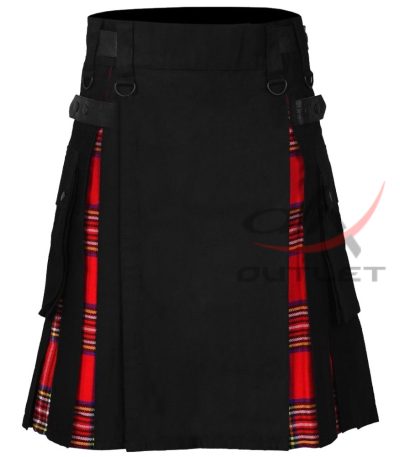 Black Cotton Royal Stewart Tartan Hybrid Utility Kilt