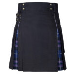 Hybrid Utility Kilts - Black Cotton & Black Watch Tartan Kilt