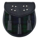 Scottish Sporran Black Watch Tartan Black Leather