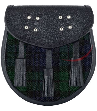 Scottish Sporran Black Watch Tartan Black Leather