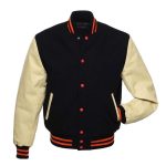 Letterman Jacket Black Wool & Leather Sleeves