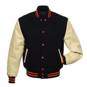 Letterman Jacket Black Wool & Leather Sleeves