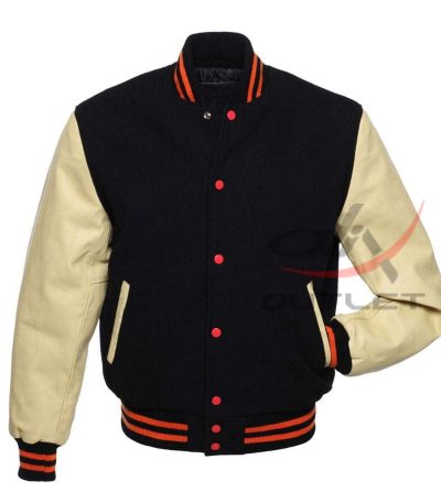 Letterman Jacket Black Wool & Leather Sleeves