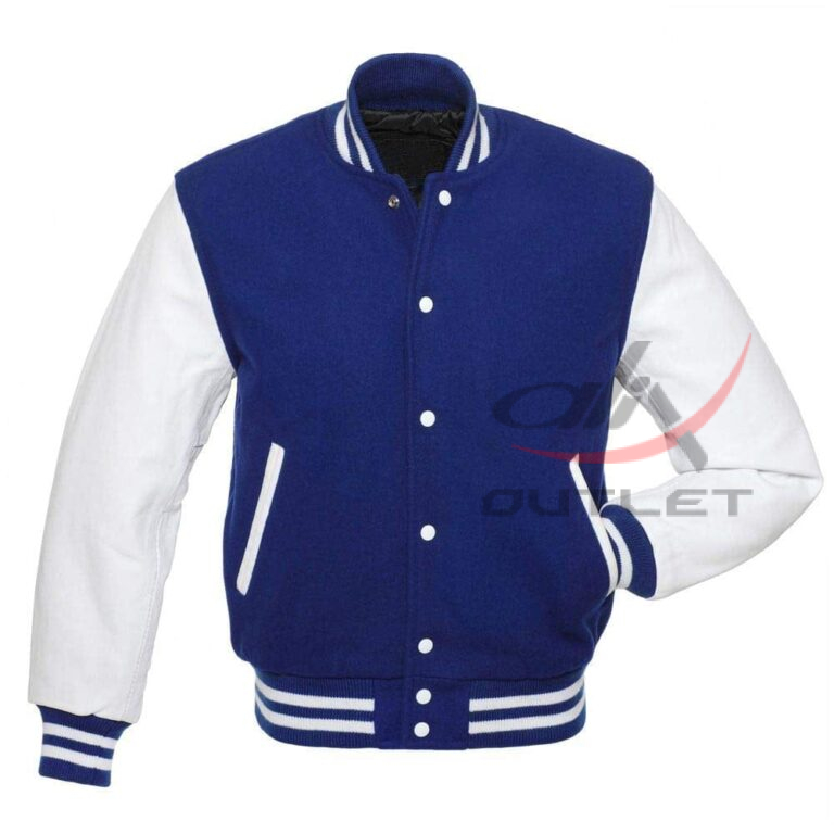 Baseball Jacket Royal Blue Wool & Leather Sleeves