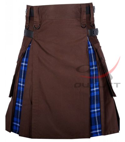 Hybrid Utility Kilts - Brown Cotton & Ramsey Blue Tartan Kilt