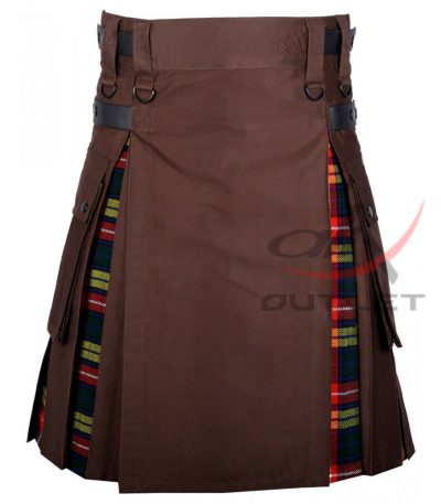 Hybrid Utility Kilts - Brown Cotton & Buchanan Tartan Kilt