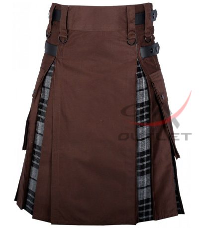 Hybrid Utility Kilts - Brown Cotton & Grey Watch Tartan Kilt