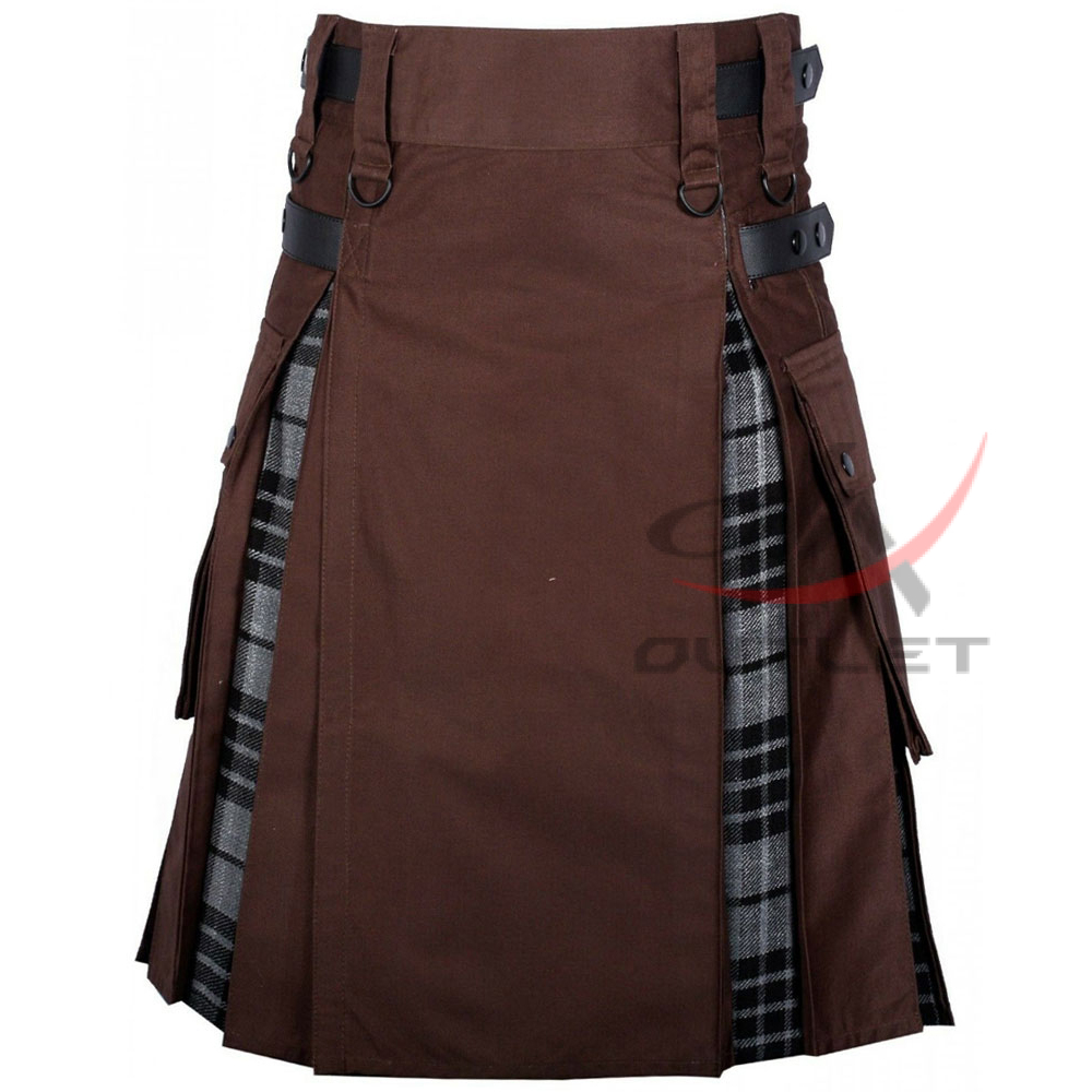 Hybrid Utility Kilts - Brown Cotton & Grey Watch Tartan Kilt