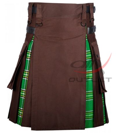 Hybrid Utility Kilts - Brown Cotton & Irish Heritage Tartan Kilt