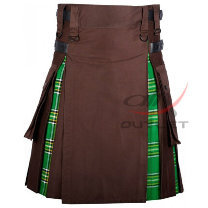 Hybrid Utility Kilts - Brown Cotton & Irish Heritage Tartan Kilt