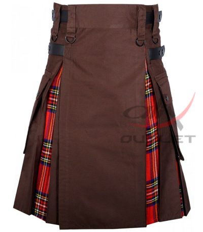 Hybrid Utility Kilts - Brown Cotton & Royal Stewart Tartan Kilt