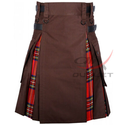 Hybrid Utility Kilts - Brown Cotton & Royal Stewart Tartan Kilt